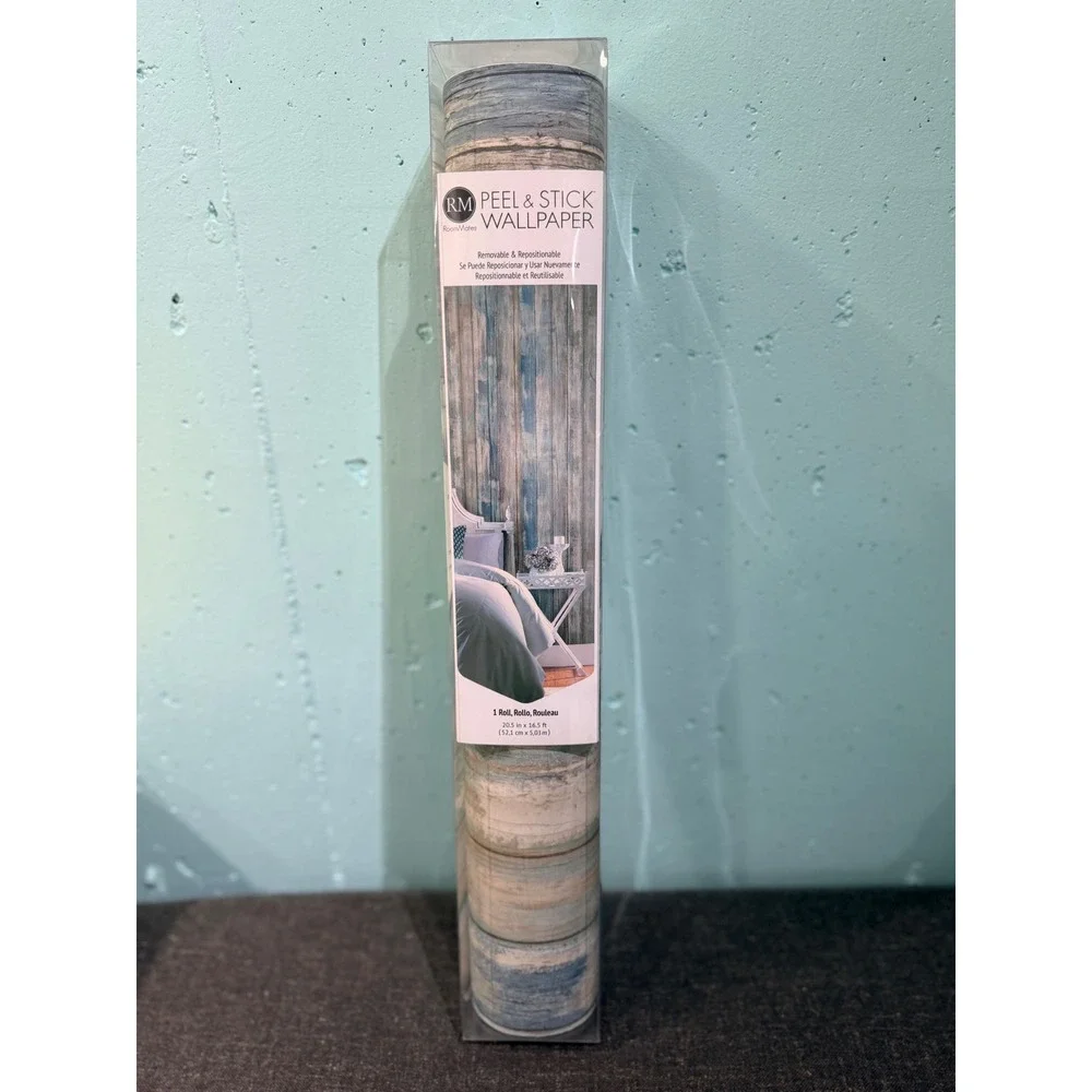 RoomMates Blue Weathered Wood Peel and Stick Wallpaper RMK9052WP 20.5in x 16.5ft